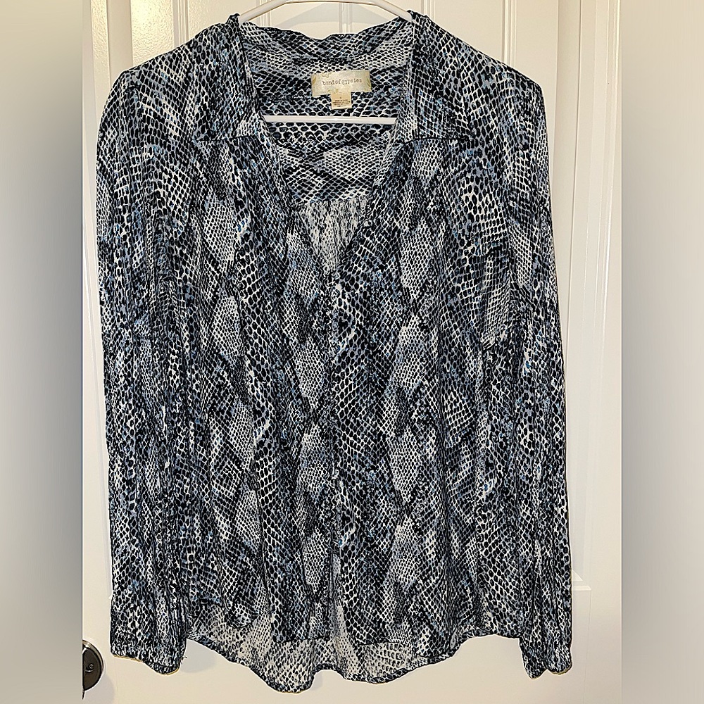 Band of Gypsies Button Down Blue Snake Print Top